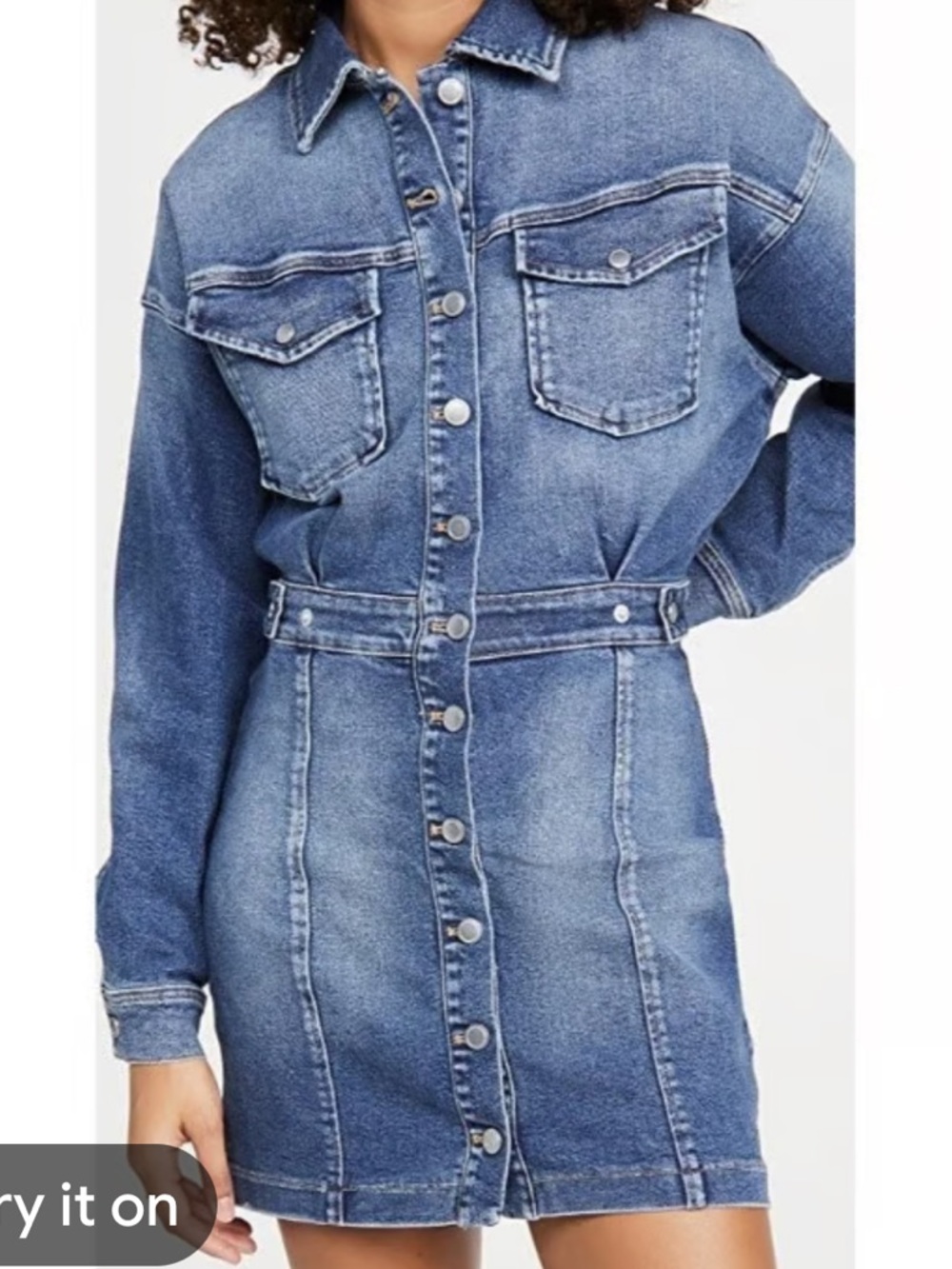 Good American Blue Indigo Utility Denim Jean Button-Up Long Sleeve Dress 1 Small